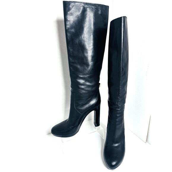 Gucci Black Leather Tall High Heel Platform knee high Boots Designer sz EU 39.5 - Picture 9 of 12